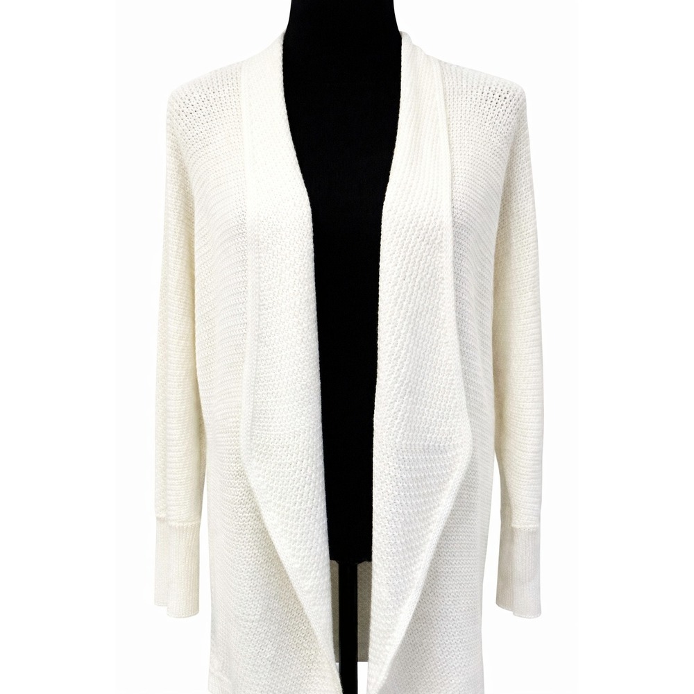 Chaus New York Womens Shawl Collar Open Front Long‎ Cardigan Medium Winter White